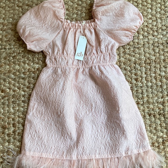New w Tag: GB Girls Jacquard Puff Sleeve Dress with Feather Hemline. Size 6 - Picture 3 of 13